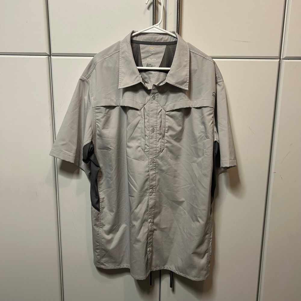 Cabelas XPG Mens 2XL Gray Short Sleeve Vented Fishing Hiking Performance Shirt